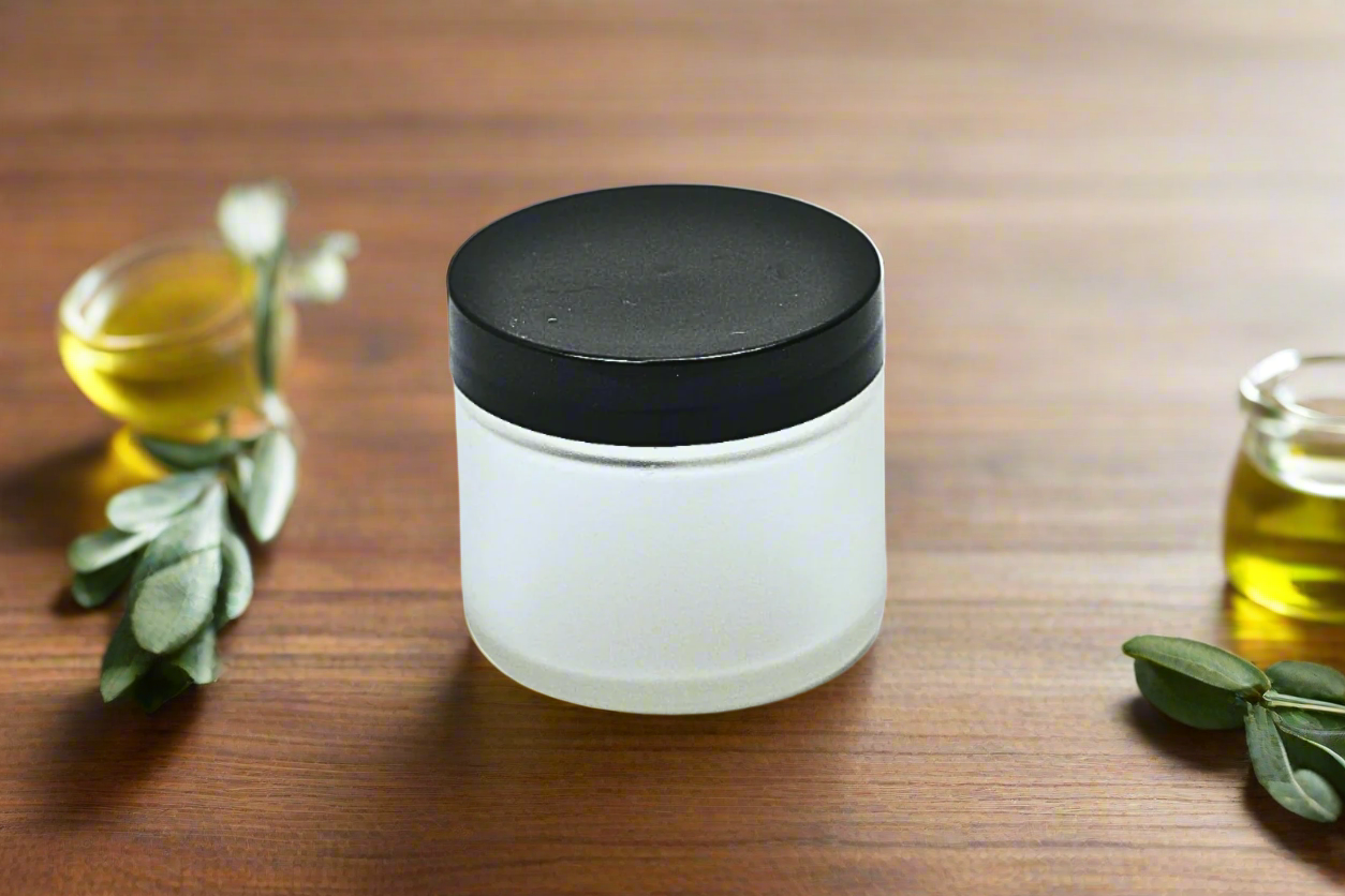 2 oz empty frosted glass jar
